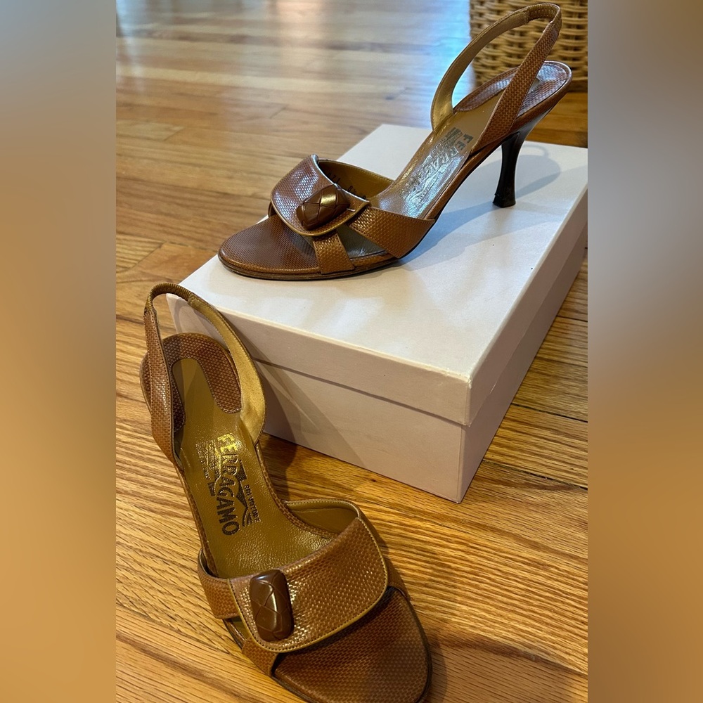Ferragamo Heels, size 8.5, embossed leather